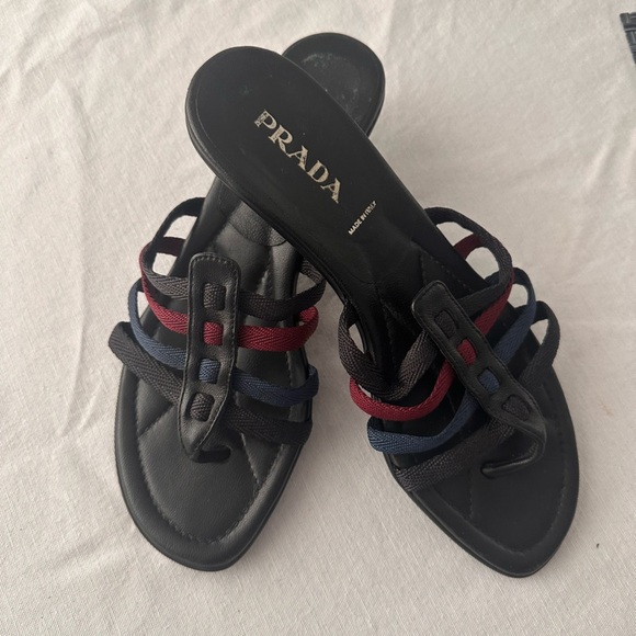 Prada Black and Blue Sandals Minimalist Design Sz 7 - Picture 1 of 7